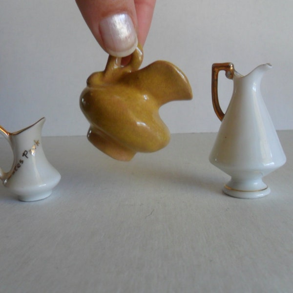 trio of vintage miniature ceramic serving pieces | signed miniature pitchers | miniature decor | dollhouse miniature | doll house miniatures