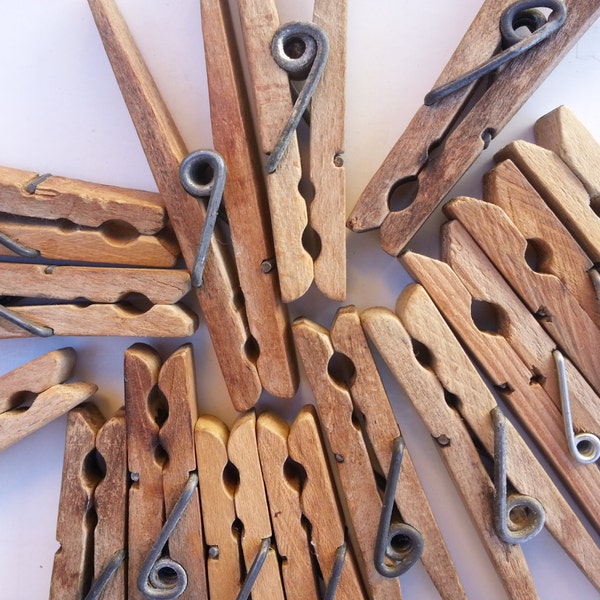 15 rustic wooden pins . shabby chic decor . farm house decor . naturally distressed clothes pins . old style laundry pins . craft supplies
