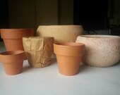 six little gardening pots . ceramic planters . small flower pots . garden decor . decorative planter pots