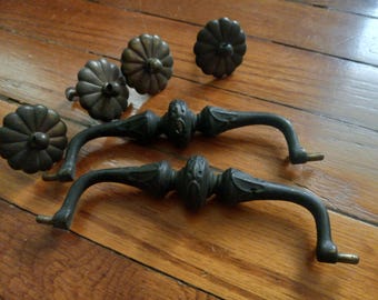 Pair of Vintage Gothic Brass Drawer Pulls: Furniture Handles
