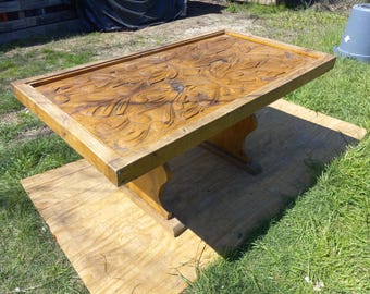 Vintage Wooden Desk: Hand Carved Floral Wood Desk vintage, Furniture to Study, Handmade Furniture