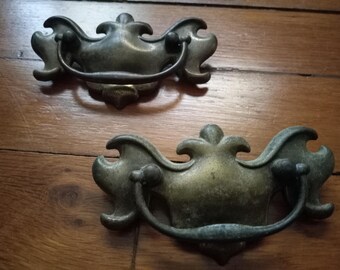 Pair of Vintage Gothic Brass Drawer Pulls: Furniture Handles