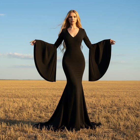 Gothic Morticia Addams Dress, Morticia Addams Train Gown Dress, Wednesday Black  Maxi Dress, Morticia Addams Halloween Costume. Witch Maxi - Etsy