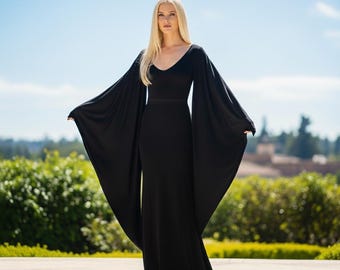 Morticia Addams Dress, Morticia Addams Black Long Gown Dress, Wednesday Goth Dress, Morticia Addams Costume for Halloween, Morticia Cosplay