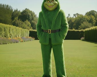 Grinch Christmas Costume Coat, Green Monster Mascot Coat, Grinch Costume Hooded Coat, Christmas Costume, Adult Grinch Cosplay Outfit
