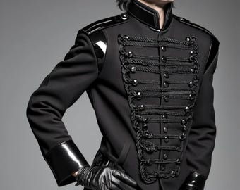 Micheal Jackson Military Jacket, Leave Me Alone Black Husser Jacket, Gothic Steampunk Performance Costume