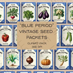 Vintage Herb Seed Packet Printables: Botanical Blue Envelopes (Instant Download, PDF & PNGs)