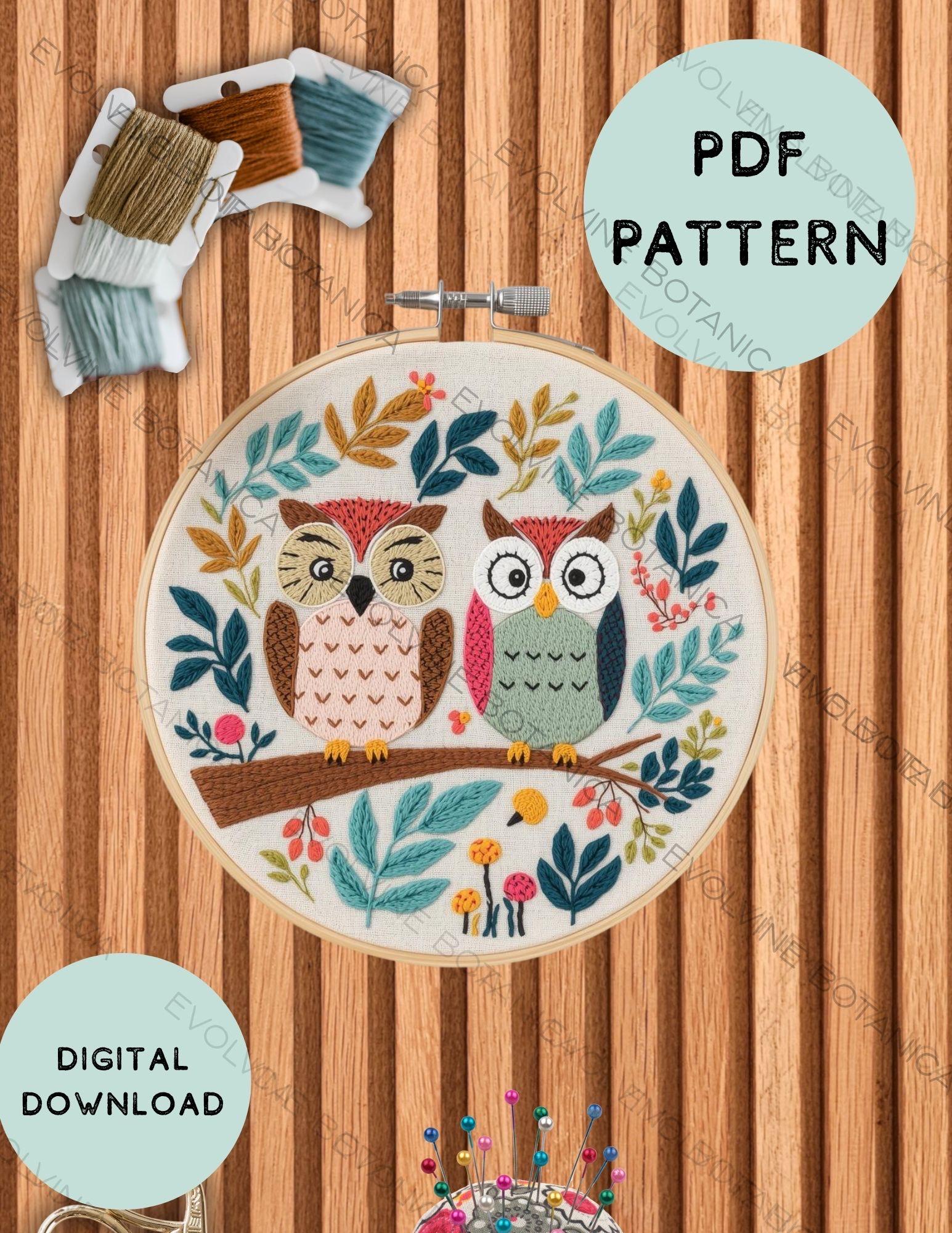 Owl on a Log Embroidery Pattern PDF | Original Hand Embroidery Design | Nature Inspired Stitchwork