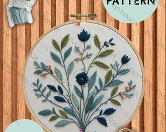 Patrón de bordado floral en PDF para descargar / Diseño original de bordado a mano / Bordado inspirado en la naturaleza