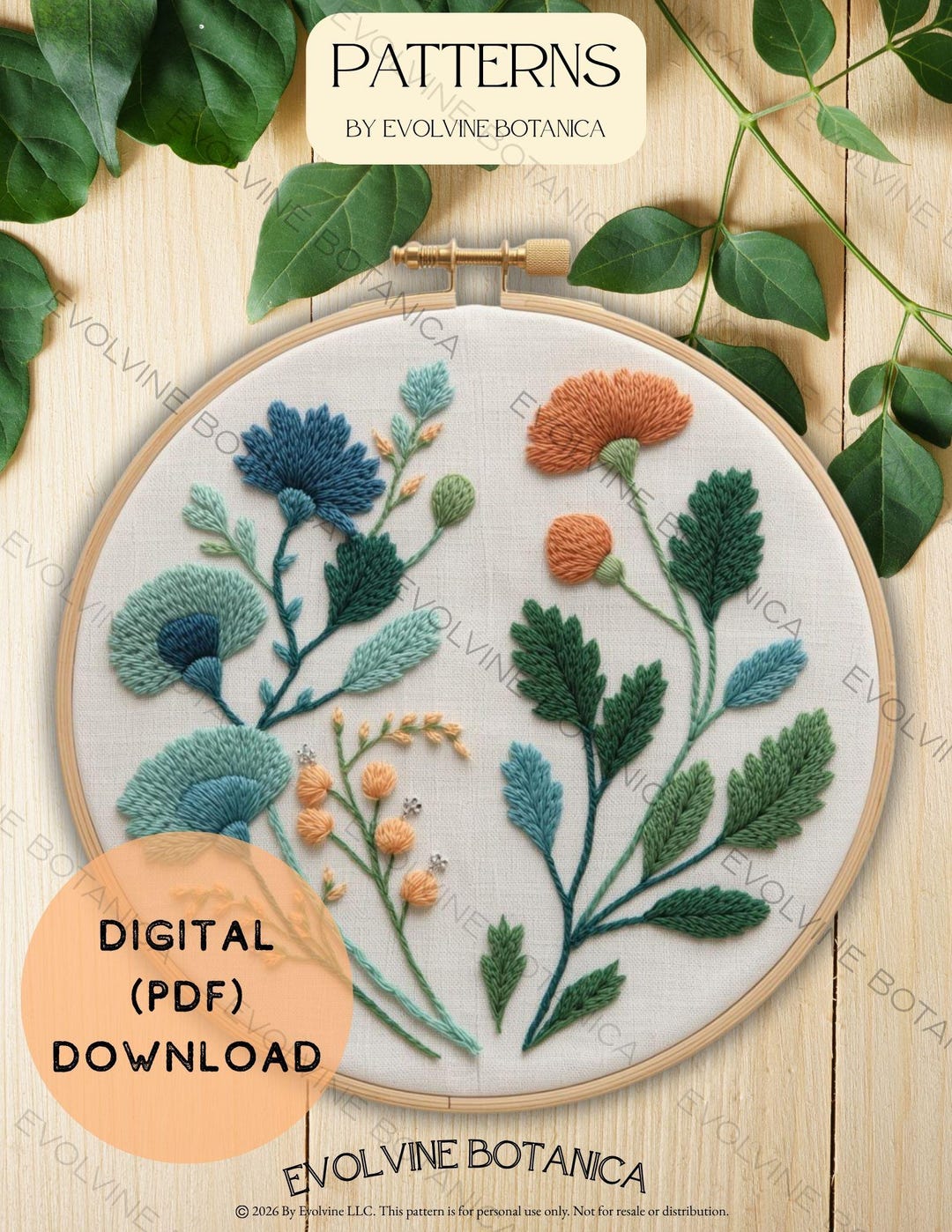 Modern Botanical Embroidery Pattern PDF | Wildflower Hand Embroidery ...