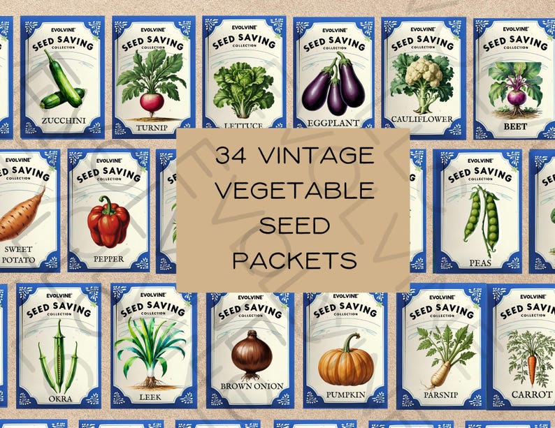 Vintage Vegetable Seed Packet Printables: Botanical Blue Designs ...
