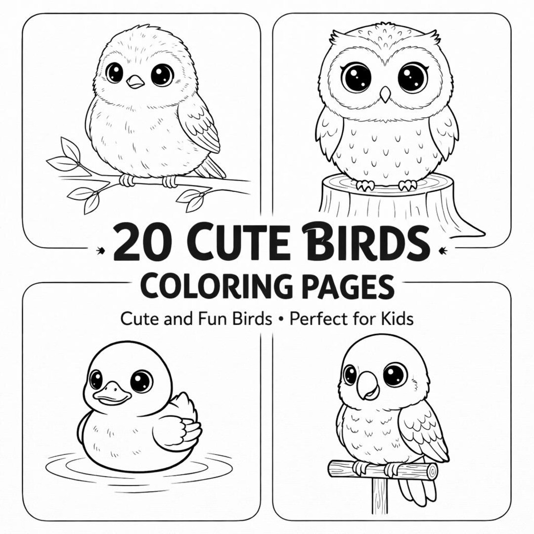 Cute Birds Coloring Pages for Kids & Teens | 20 Cozy Animal Bird ...