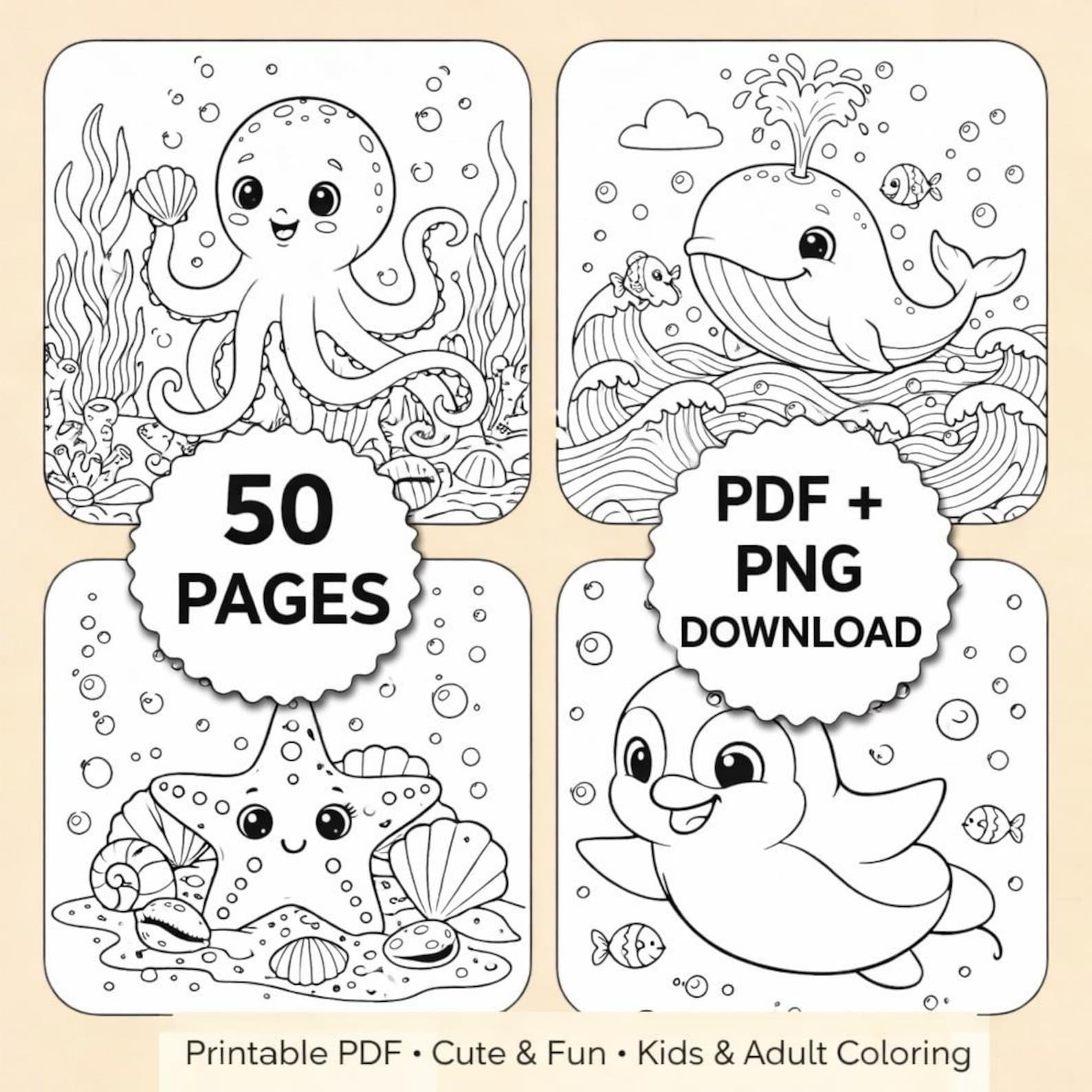 Cute Ocean Animals Coloring Pages | 50 Printable Kids & Adult Coloring ...