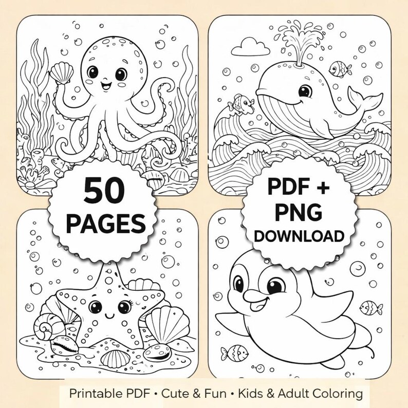Cute Ocean Animals Coloring Pages | 50 Printable Kids & Adult Coloring ...