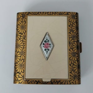 Vintage Art Deco compact and cigarette case with guilloche floral design