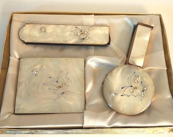 Vintage Sam Fink Co 5th ave mother of pearl vanity set