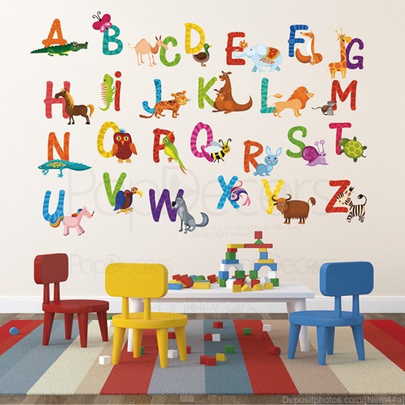 nursery abc alphabet wall stickers children playroom wall | etsy