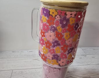 Vaso floral / Vaso grande con tapa y pajita 40 oz