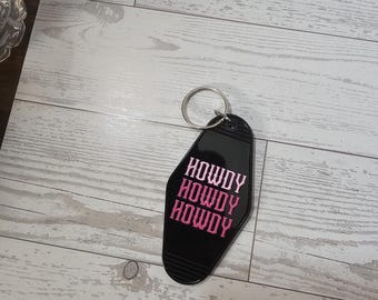 Roze 'Howdy' | Motelsleutelhanger | Zwarte sleutelhanger