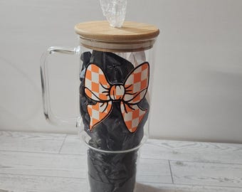 Vaso grande con lazo a cuadros otoñal / Vaso grande con tapa y pajita de 40 oz