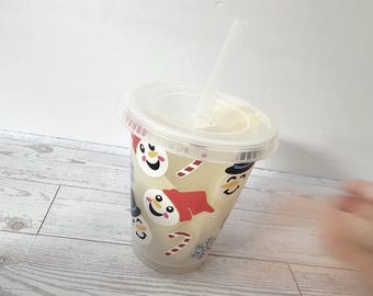 Kerstbeker met sneeuwpop voor kinderen | Plastic kerstbeker 16 oz