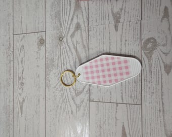 Roze geruit | Motelsleutelhanger | Witte sleutelhanger