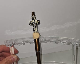 Geloofskruis | Balpen met kralen | Nieuwigheid schrijfpen