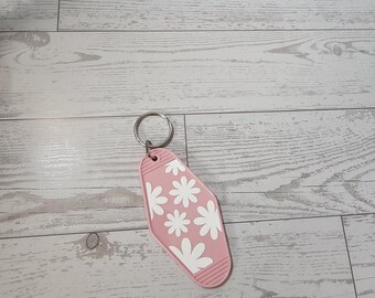 Witte bloemen | Motelsleutelhanger | Roze sleutelhanger