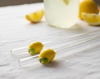 Lot 4 pailles verre citron cocktails – Glasstrohhalme Zitrone – écologiques réutilisables