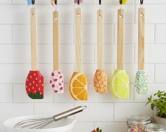 Spatule en silicone motifs fruits – Ustensile pâtisserie fraise, citron, orange | Küchenspatel mit Fruchtmuster – Erdbeere, Zitrone, Orange