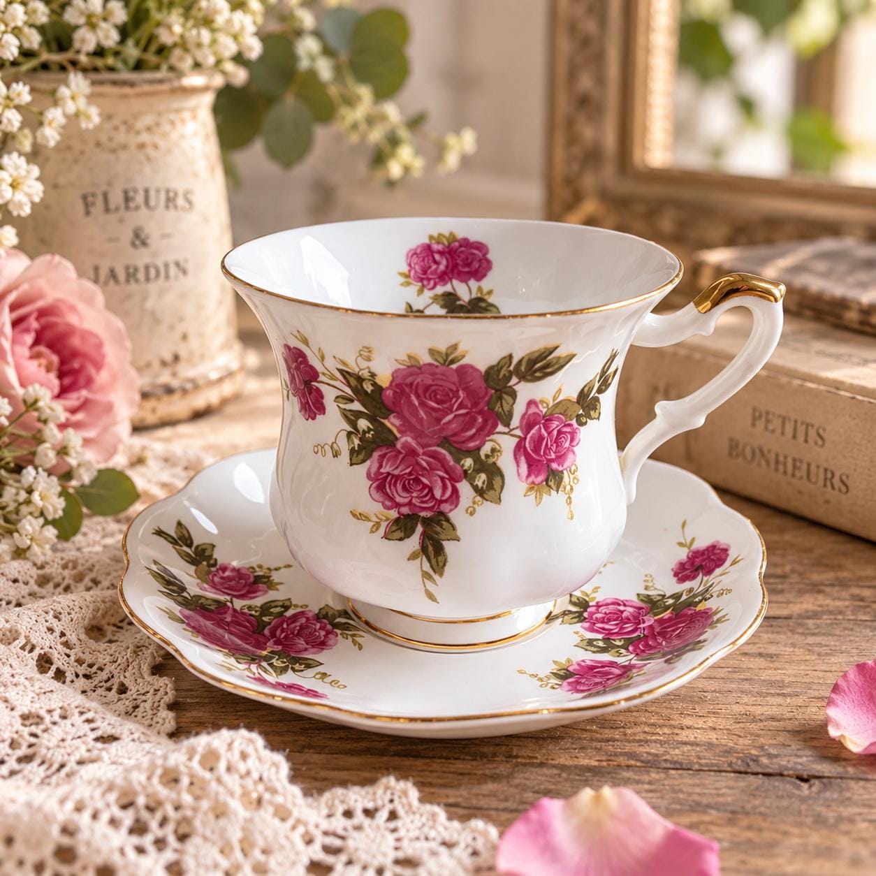 Porzellan rosen am stiel