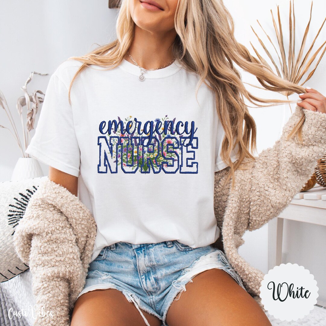 Emergency Nurse T-shirt | Floral Overlay Typography, Medical Theme - Etsy