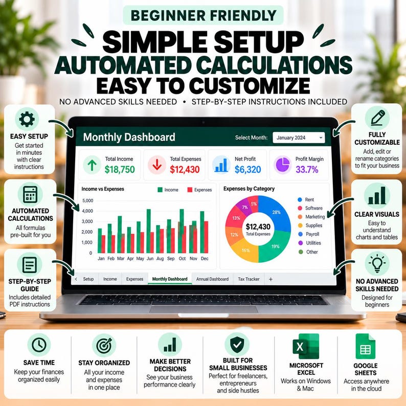 Small Business Cash Flow Tracker | Excel & Google Sheets (digital ...