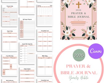 Beautiful 32 Pages Prayer Journal & Bible Study, Yearly Bible Study Template, Printable Prayer Journal, Digital Journal, Christian Prayer