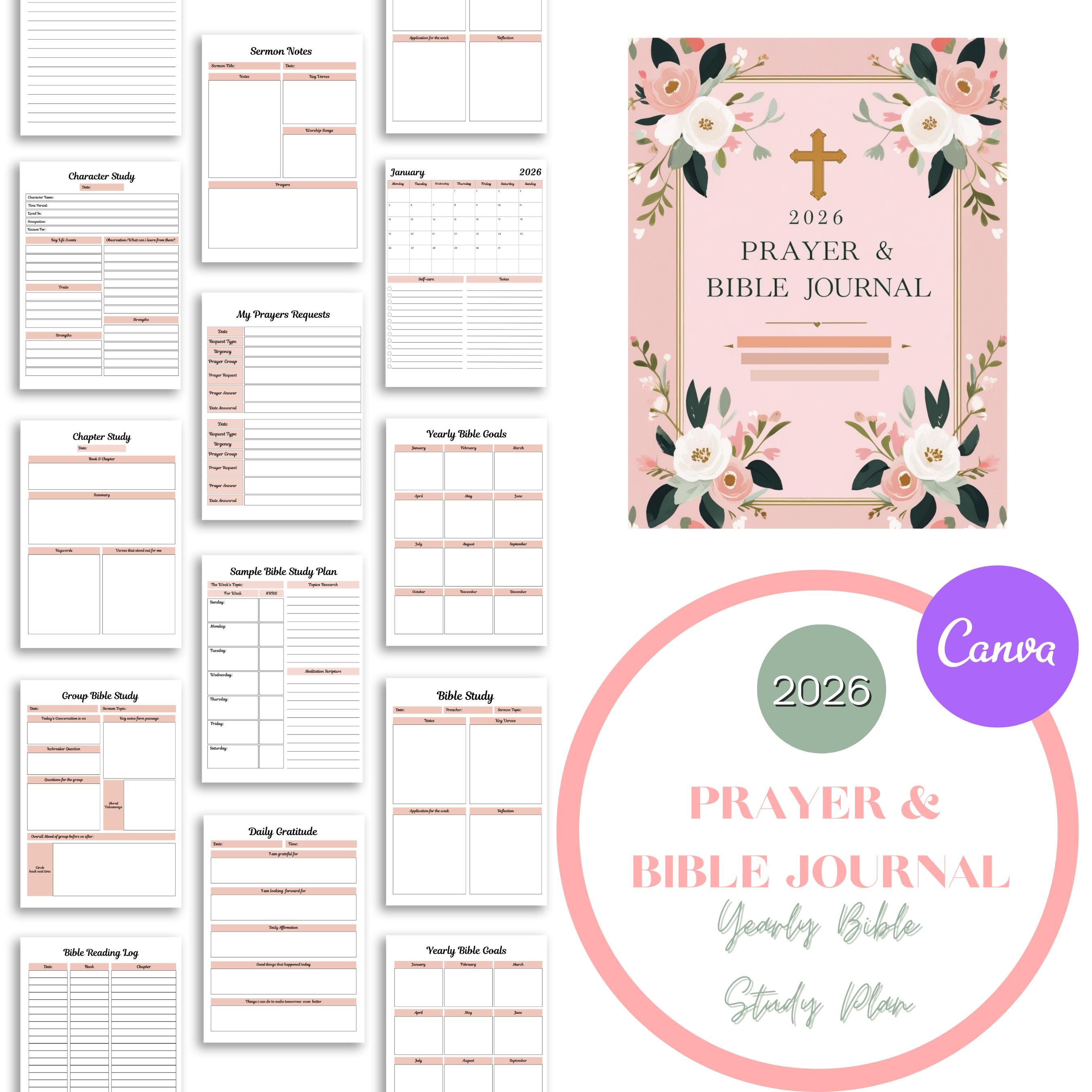 Beautiful 32 Pages Prayer Journal & Bible Study, Yearly Bible Study ...