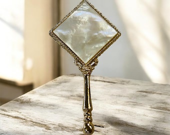 Vintage Pygmalion Pocket Mirror Gold Tone with Mother Of Pearl 1940s