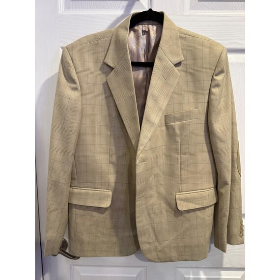 Tariq Fitwell Tailors Mens Tan Glen Plaid Blazer Elbow Patches Bespoke 42R