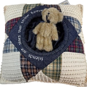 Boyds Home Teddy Bear Patchwork Pillow Friends Are Stars That Shine Forever