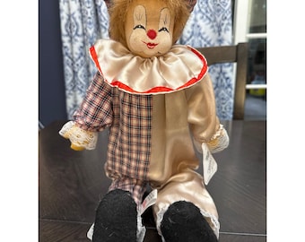 Vintage 1997 Sugar Loaf Plush Clown Doll Plaid Satin 19 inch Circus Core Toy