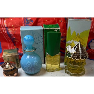 Vintage Avon Perfume Bottle Lot Sportif Dovecote Blue Milk Glass Copper Pot 4pc
