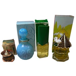 Vintage Avon Perfume Bottle Lot Sportif Dovecote Blue Milk Glass Copper Pot 4pc
