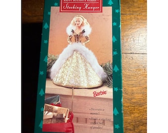 Vintage 1995 Happy Holidays Barbie Stocking Hanger Hallmark Gold Gown XSH3119