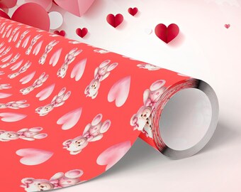 Papel de embrulho com corações de ursinho de pelúcia | Papel de presente para o Dia dos Namorados