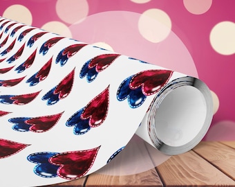 Watercolor Heart Pattern Wrapping Paper | Red Blue Hearts Gift Wrap Roll