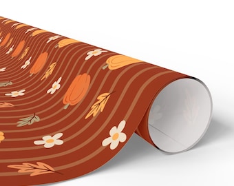 Autumn-Themed Wrapping Paper, Fall Decor, Gift Wrap for Thanksgiving, Seasonal Gifts, Brown Pumpkin Pattern
