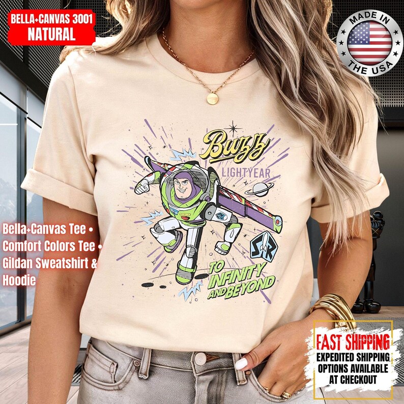 Retro Buzz Lightyear To Infinity And Beyond Shirt, Toy Story Pixar Disney Tee, Space Ranger Shirt, Disneyland Family Trip Matching image 3