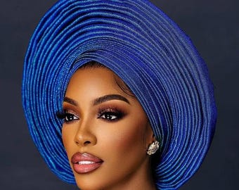 Autogele, Gold African Gele , Ready-to-Wear Headtie - Adjustable Bridal Gele, Nigerian bride, wedding bridal party gele