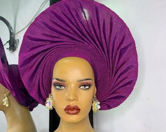 Autogele, Gold African Gele , Ready-to-Wear Headtie - Adjustable Bridal Gele, Nigerian bride, wedding bridal party gele