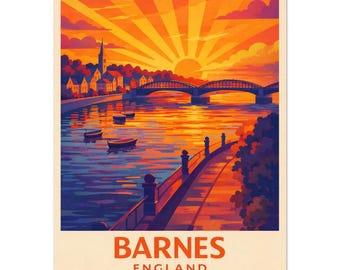 Lámina de Barnes / Arte mural de Londres / Póster de viaje / Lámina artística del Reino Unido