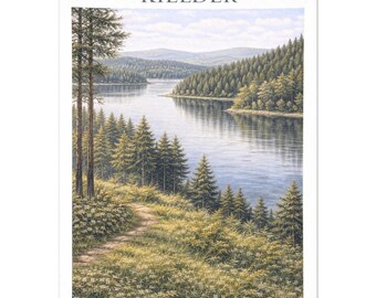 Kielder Wall Art Print – Northumberland Forest & Reservoir Travel Poster, A2 A3 A4